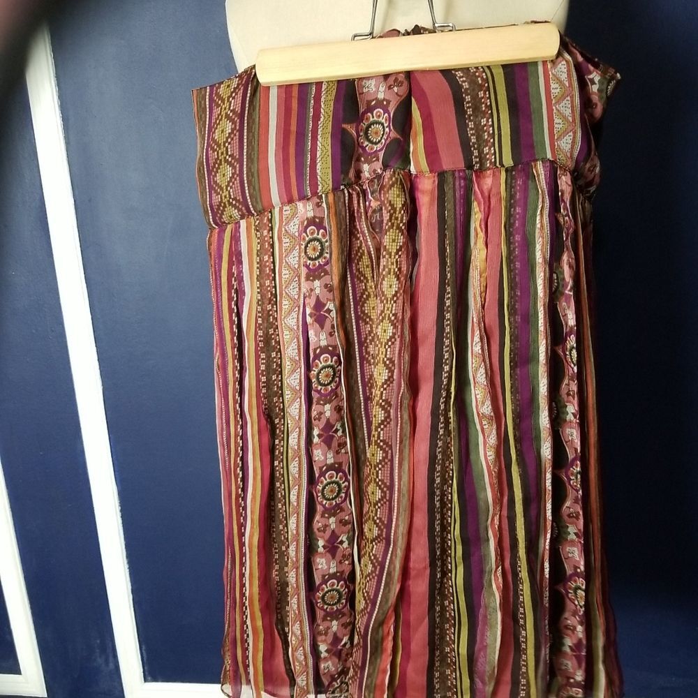 Sunny Leigh Silk Skirt. Lined. Brown Multi Colored Print Size 10